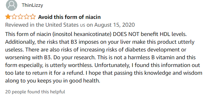 Niacin negative review